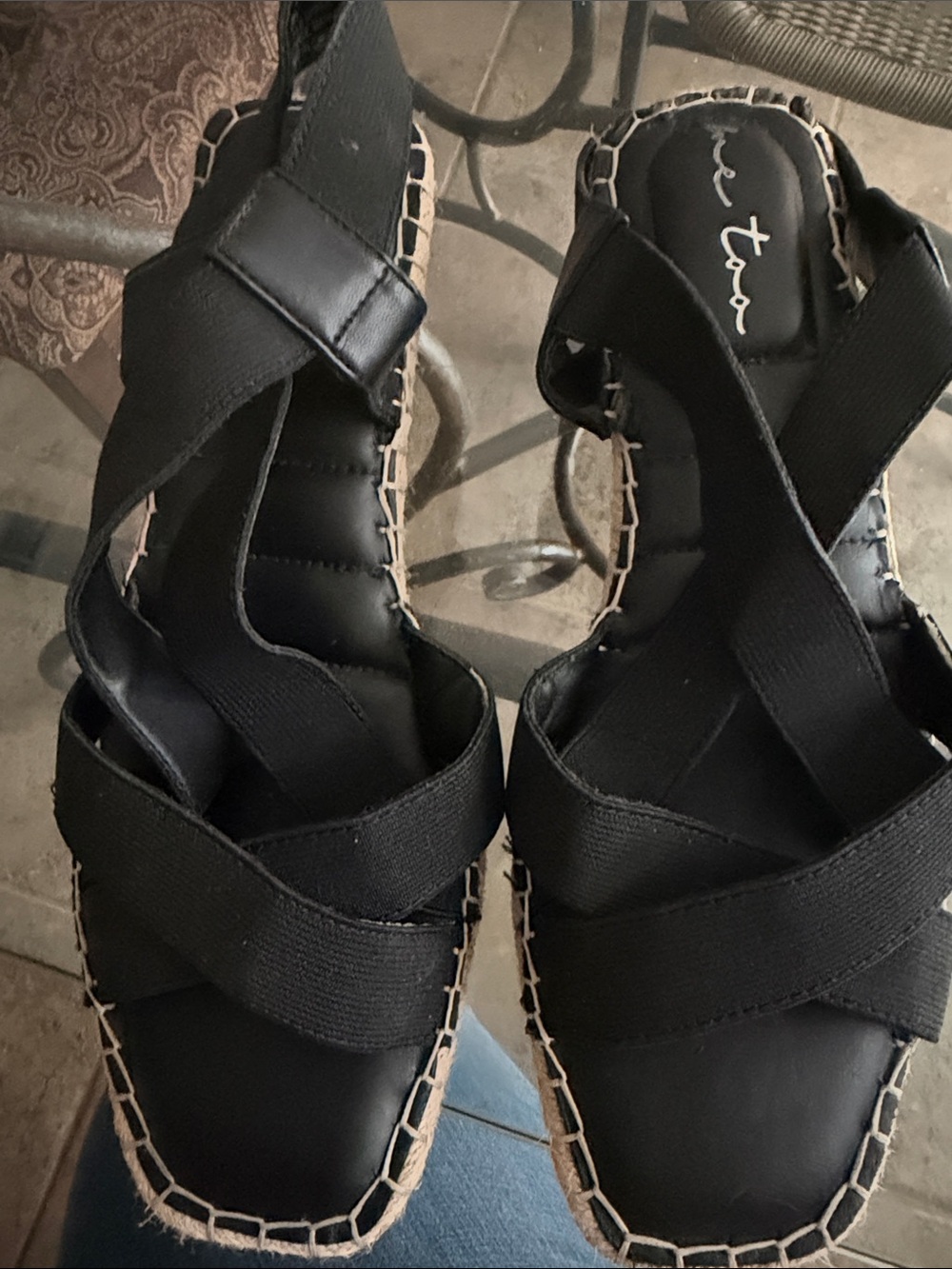 MeToo Black Cross-Strap Women's Espadrille Sandals